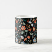 Moderne Blume Blätter Black Orange Blue Floral Kaffeetasse (Mittel)