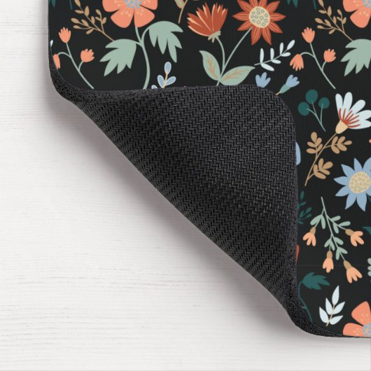Moderne Blume Blätter Black Orange Blue Floral Mousepad (Ecke)