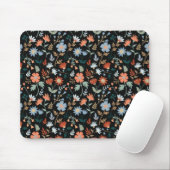 Moderne Blume Blätter Black Orange Blue Floral Mousepad (Mit Mouse)