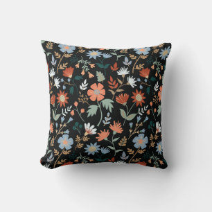 Moderne Blume Blätter Black Orange Blue Print Kissen