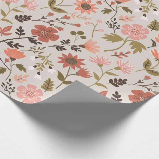 Moderne Blume Blätter Rosa Rost Girly Floral Geschenkpapier (Ecke)