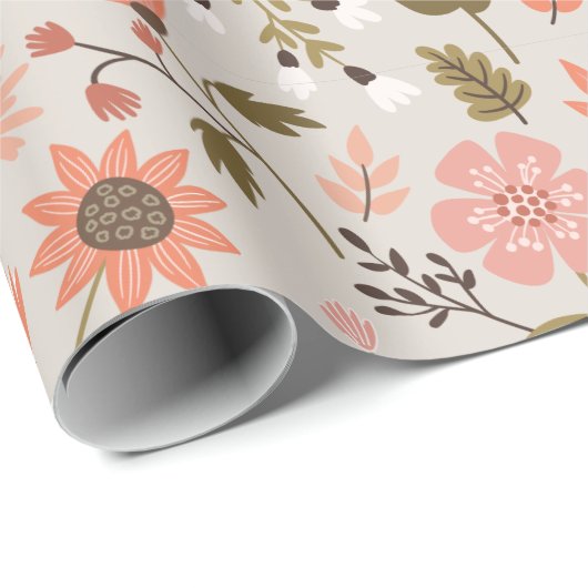 Moderne Blume Blätter Rosa Rost Girly Floral Geschenkpapier (Rolleneckpunkt)