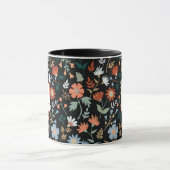 Moderne Blume Blätter Schwarz Orange Blue Monogram Tasse (Zentrum)