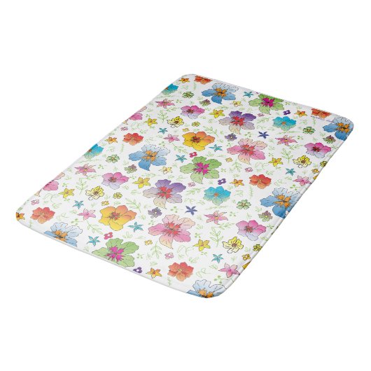 Moderne Blume Blumenmuster - Farbenfrohe Kunst Badematte (Schrägansicht)