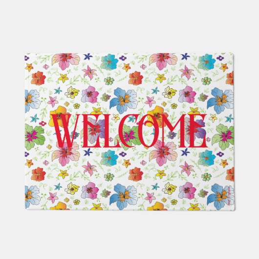 Moderne Blume Blumenmuster - Herzlich Willkommen Fußmatte (Vorderseite)