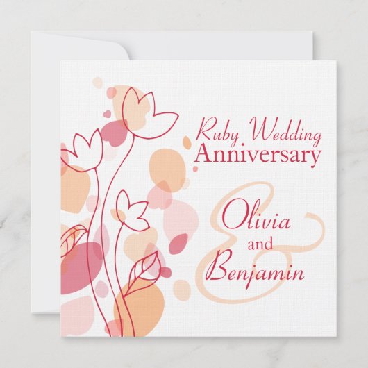 Moderne Blume Blütenblätter Rot rubiner Hochzeit e Einladung (Vorderseite)