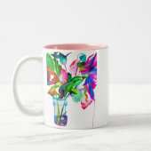 Moderne Blume der Aquarellkunst Zweifarbige Tasse (Links)