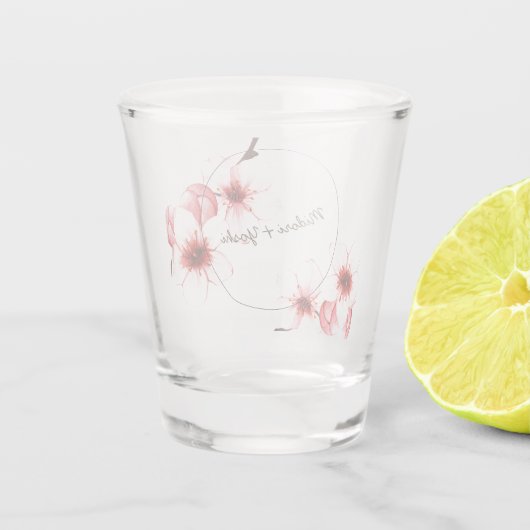 Moderne Blume der Wasserfarbenkirche Hochzeit Schnapsglas (Rückseite)