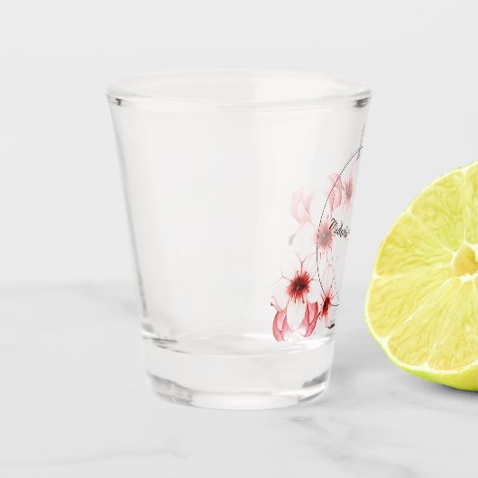 Moderne Blume der Wasserfarbenkirche Hochzeit Schnapsglas (Links)