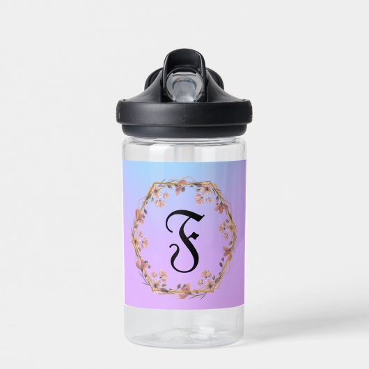 Moderne Blume des Farbverlaufs Monogramm Name Trinkflasche (Vorne)