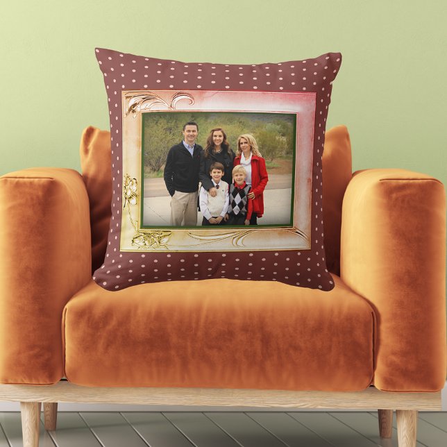 Moderne Blume Foto Bilderrahmen Rosa erdige Punkte Kissen (Modern Flower Photo Frame Image Pink Earthy Dots Throw Pillow)