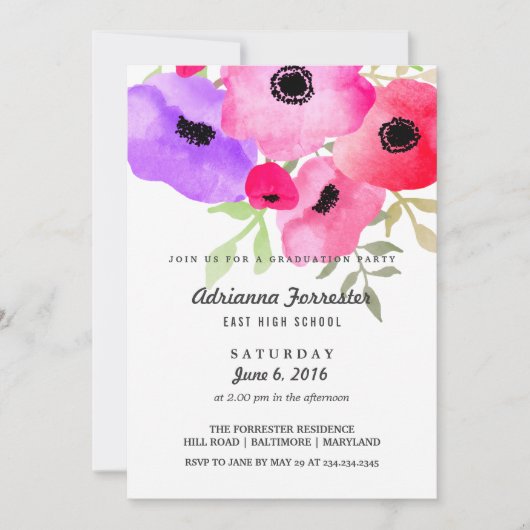 Moderne Blume für Aquarellfarben Einladung (Vorderseite)