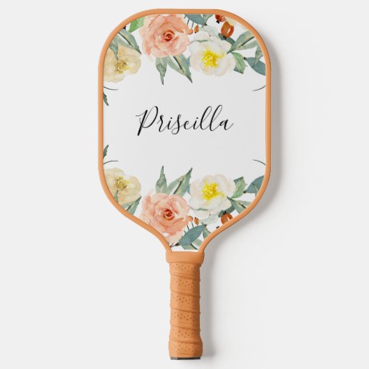 Moderne Blume für Pfirsich und Creme Pickleball Schläger (Vorderseite)