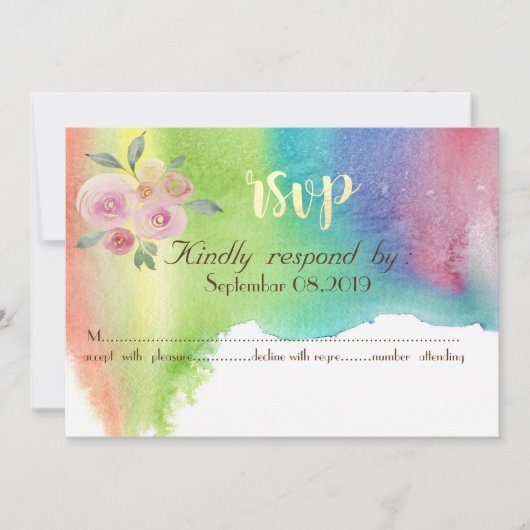 Moderne Blume für Wasserfarbensplash-RSVP Einladung (Vorderseite)