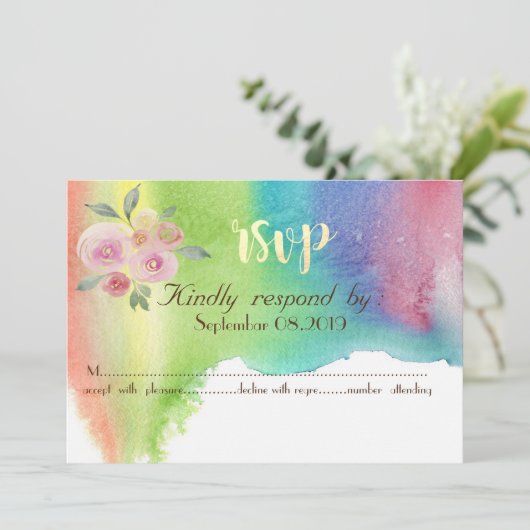 Moderne Blume für Wasserfarbensplash-RSVP Einladung (Stehend Vorderseite)