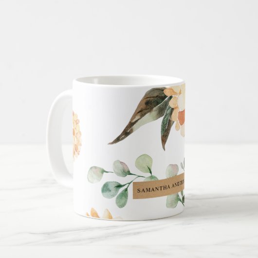 Moderne Blume Gelb & Kraft Personalisiertes Gesche Kaffeetasse (Vorderseite Links)