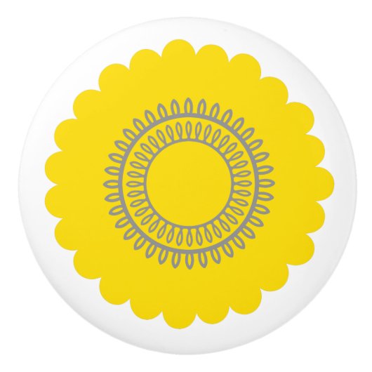 Moderne Blume Gelb und Grau Keramikknauf (Vorderseite)