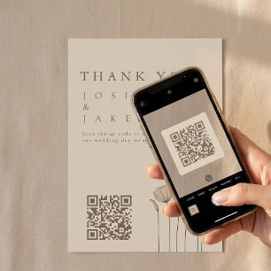 Moderne Blume Hochzeitsdankkarte mit QR-Code Einladung