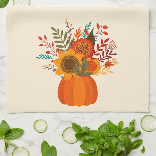 Moderne Blume im Herbst in Pumpkin Geschirrtuch (Gefaltet)