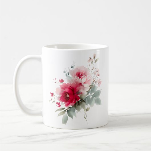 Moderne Blume in Aquarellbordeauxrot Kaffeetasse (Links)
