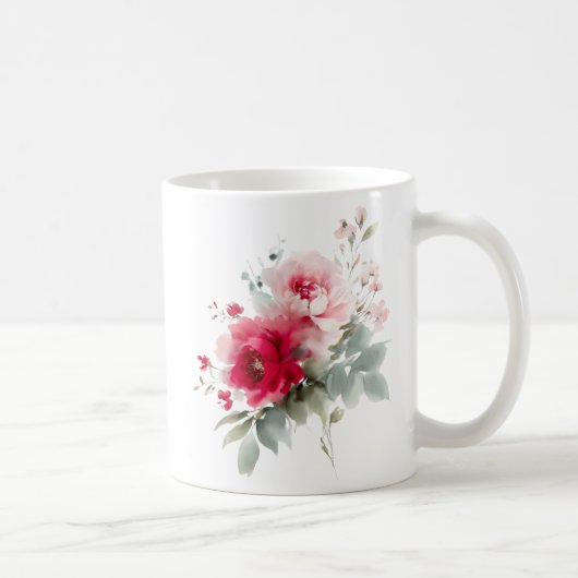 Moderne Blume in Aquarellbordeauxrot Kaffeetasse (Rechts)