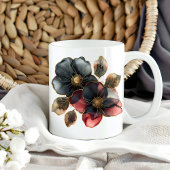 Moderne Blume in Aquarellgold Schwarz und Bordeaux Kaffeetasse