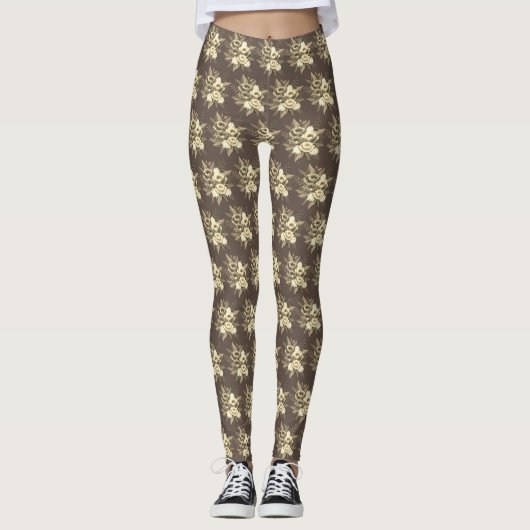 Moderne Blume in Beige auf Braun Leggings (Vorderseite)