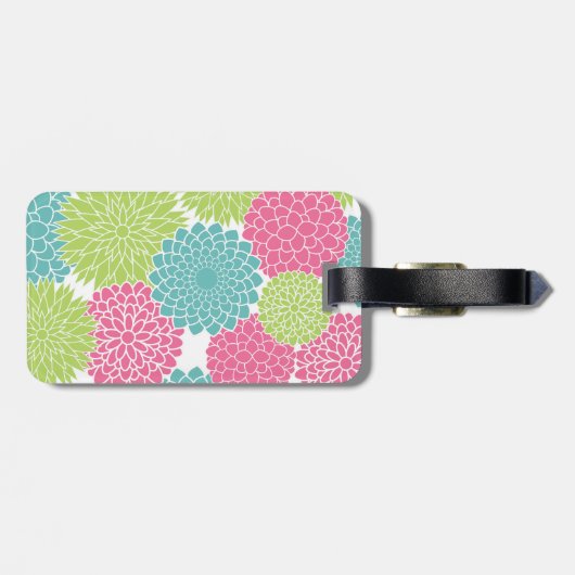 Moderne Blume in Grün und Heiß-Rosa Gepäckanhänger (Rückseite horizontal)