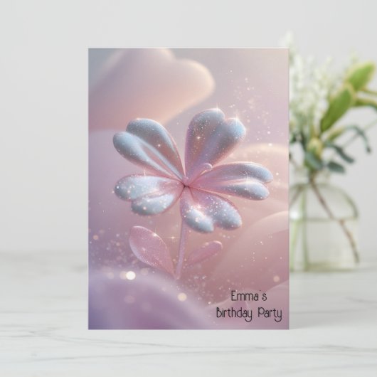 Moderne Blume in Rosa Einladung (Stehend Vorderseite)