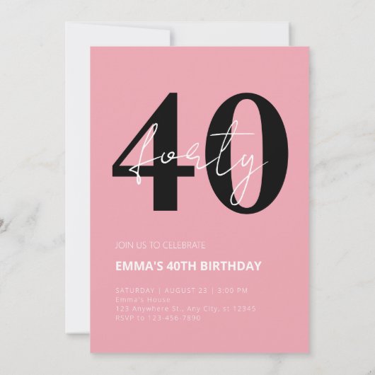 Moderne Blume in Rosa Einladung (Rückseite)