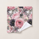 Moderne Blume in Rosa und Schwarz, Blumen, Handtuc Badhandtuch Set (Waschlappen)