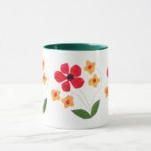 Moderne Blume in Rot und Orange in Weiß Tasse (Zentrum)