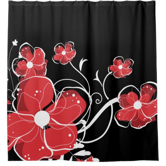 Moderne Blume in Rot und Weiß Duschvorhang (Vorderseite)