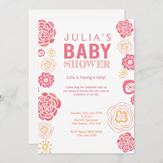 Moderne Blume Kinderdusche einladen Einladung (Vorne/Hinten)