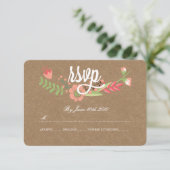 MODERNE BLUME KRAFT PAPER RSVP CARDS KARTE (Stehend Vorderseite)
