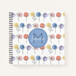 Moderne Blume-Linienzeichnungen mit Pastellfarben Notizblock