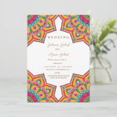 Moderne Blume Mandala indische Hochzeit Einladung (Stehend Vorderseite)
