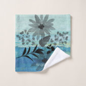 Moderne Blume mit blauem Hintergrund Badhandtuch Set (Waschlappen)
