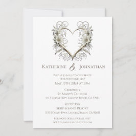 Moderne Blume mit einer Herzhochzeit Einladung