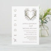 Moderne Blume mit einer Herzhochzeit Einladung (Stehend Vorderseite)