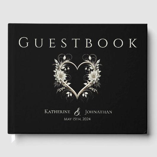 Moderne Blume mit einer Herzhochzeit Gästebuch (Vorderseite)