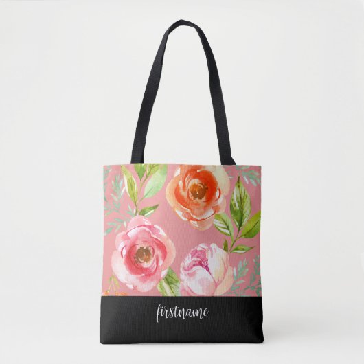 Moderne Blume mit Feminine Script Monogram Tasche (Vorderseite)