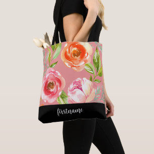 Moderne Blume mit Feminine Script Monogram Tasche
