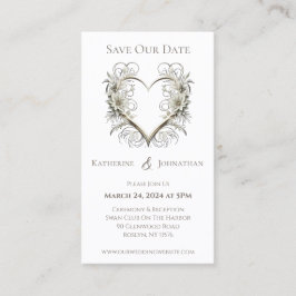 Moderne Blume mit Herz-Save the Date- Visitenkarte