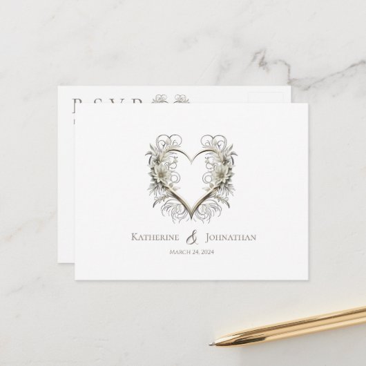 Moderne Blume mit Herz-UAWG-Hochzeit- Postkarte (Vorderseite/Rückseite Beispiel)