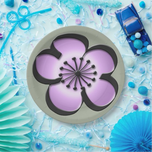 Moderne Blume Mitte - Lila, schwarz, grau Pappteller (Party)