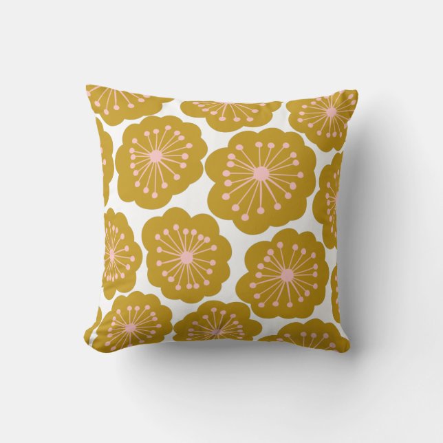 Moderne Blume Muster Mustard Kissen (Vorderseite)