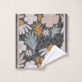 Moderne Blume Perwinkle, Orange, Braun Badhandtuch Set (Waschlappen)