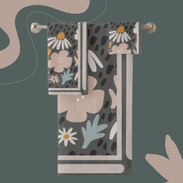 Moderne Blume Perwinkle, Orange, Braun Badhandtuch Set