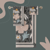 Moderne Blume Perwinkle, Orange, Braun Badhandtuch Set